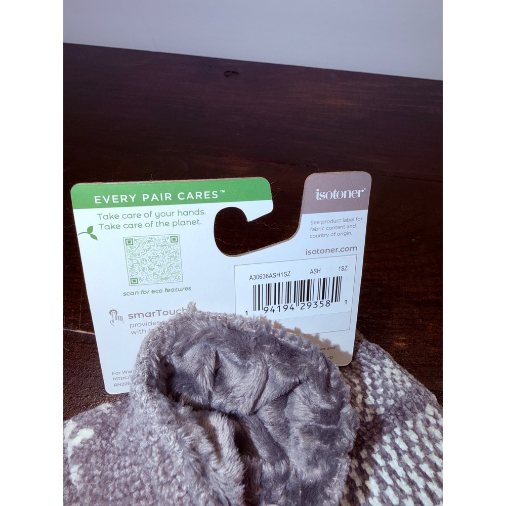 Isotoner smarTouch‎ Ash Grey Fair Isle Snowflake Chenille Knit Gloves New 1SZ - Picture 3 of 5
